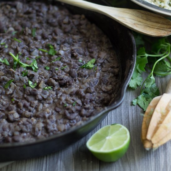 Homemade refried black beans