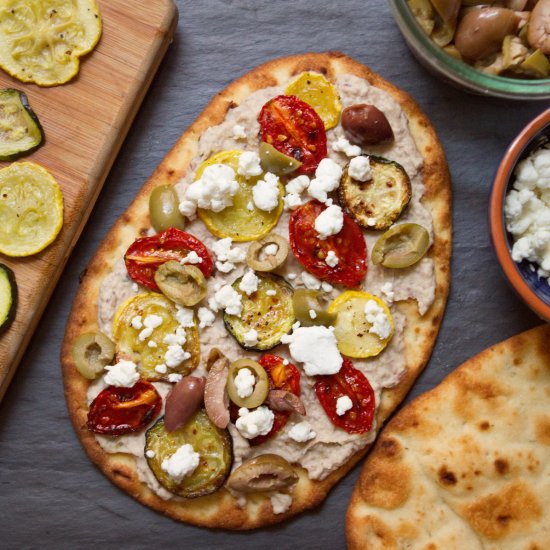 Zucchini-Tomato Hummus Flatbread