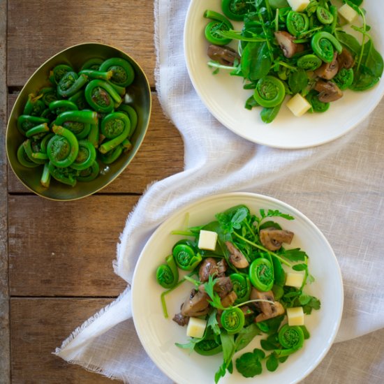 Marinated Mushroom Fiddlehead Salad