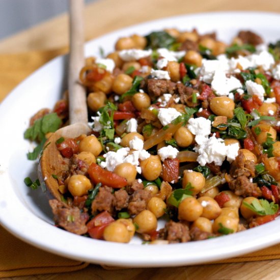 Chickpeas, chorizo and chevre