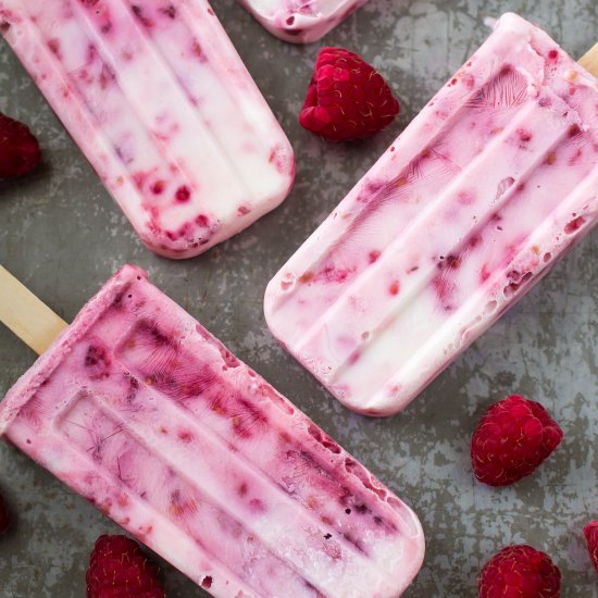 Raspberry Cream Greek Yogurt Pops