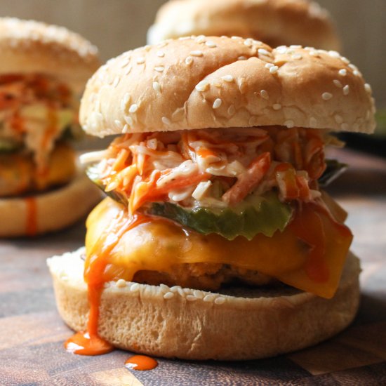 Buffalo Chicken Burgers with Slaw