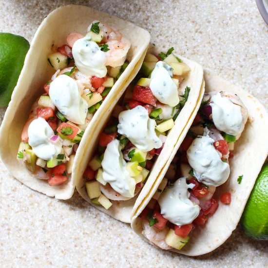 Shrimp Tacos with Fruit Salad