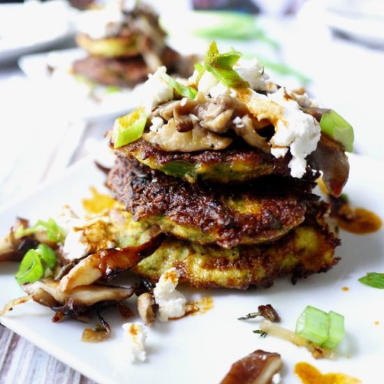 Zucchini Pancakes w/ Mushrooms