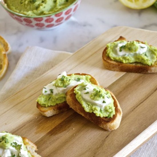 Fava Bean, Burrata & Mint Crostini