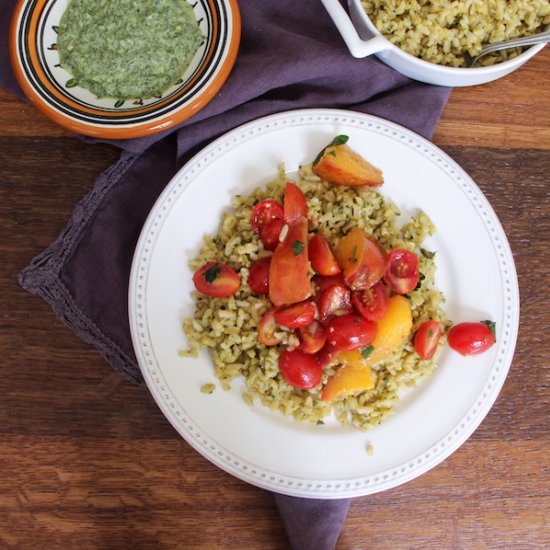 Mint Chutney Rice with Nectarines