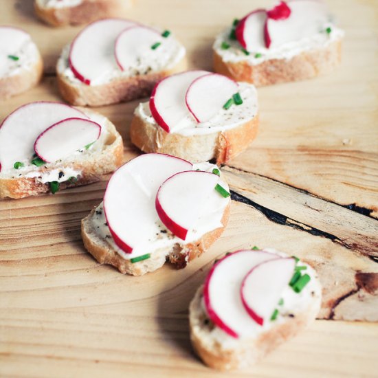 Radish and Crème Fraîche Crostini