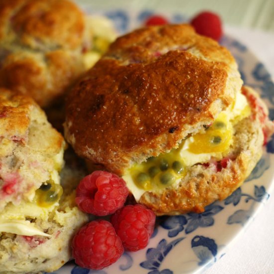 Raspberry Scones with Passion Fruit