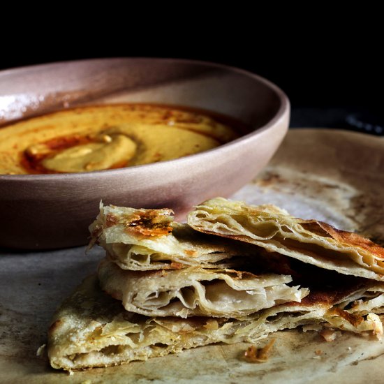 Chewy/Layered Roti + Curry Dip