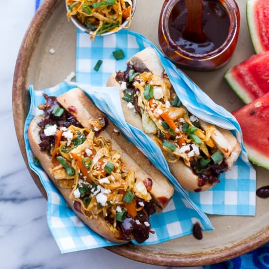 Grilled Korean BBQ Short Rib Dogs