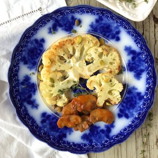 Cauliflower Steaks w Mushroom Sauce