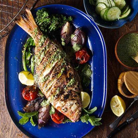 Grilled Red Snapper+Mint Lime Pesto