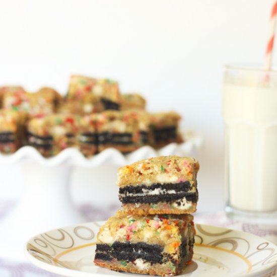 Cake Batter Oreo Cookie Bars