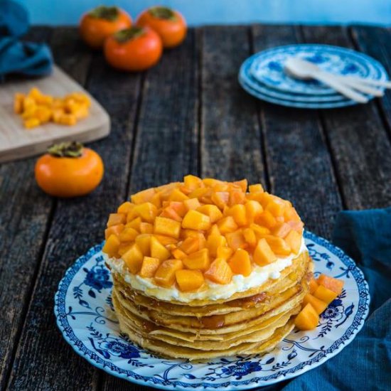 Stacked Pancake Cake with Persimmon