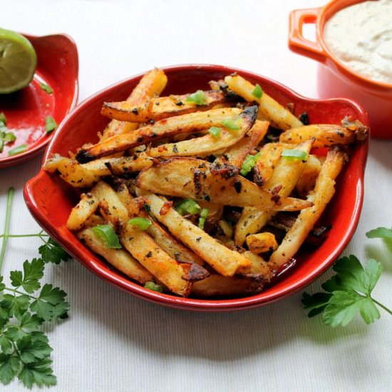 Batata Harra Fries & Eggplant Dip