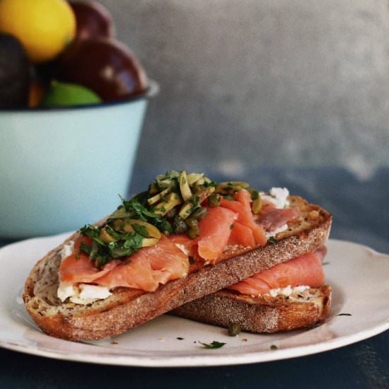 Smoked Salmon Tartine with Olives