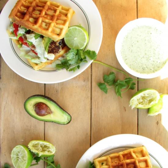 Lime Chicken Burgers on Waffles