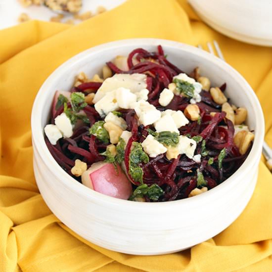 Roasted Peaches and Beet Noodles