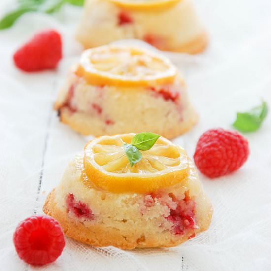 Lemon Raspberry Upside Down Cakes