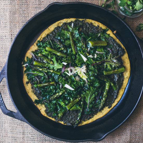 Socca with Pesto, Kale & Asparagus