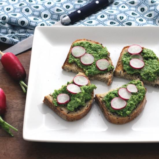 French Radish and Peas Bruschetta