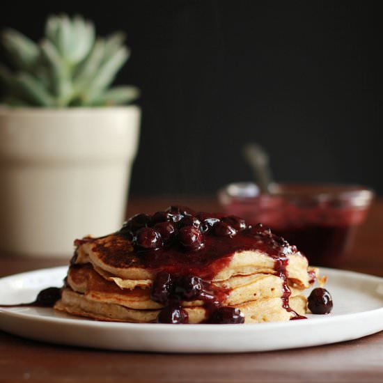 Spelt Pancakes w/ Blueberry Compote