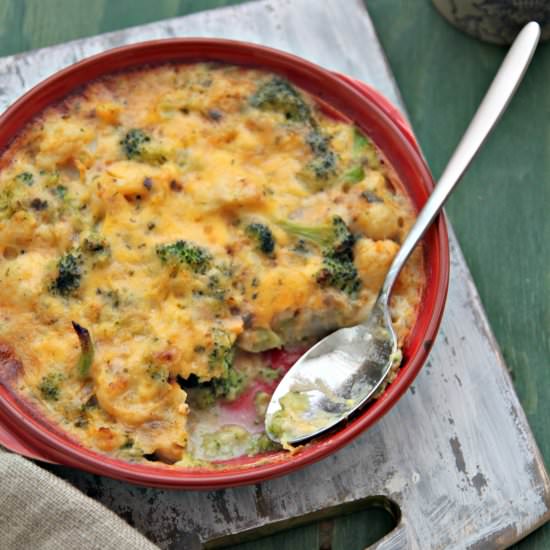 Cauliflower broccoli cheese bake