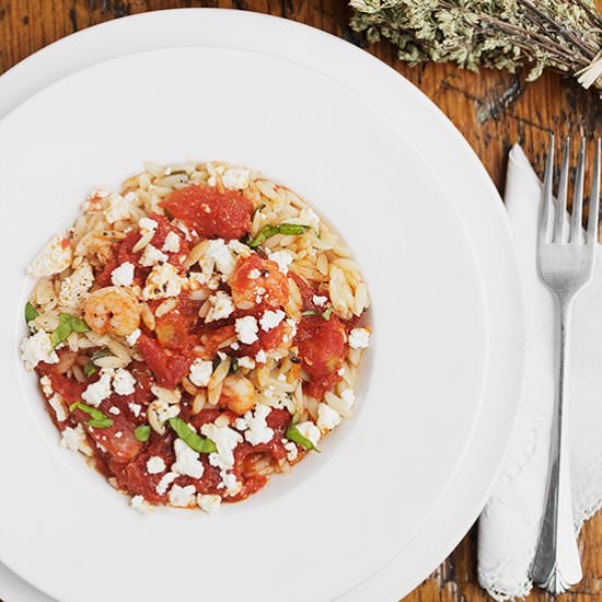 Orzo with Shrimp, Tomatoes and Feta