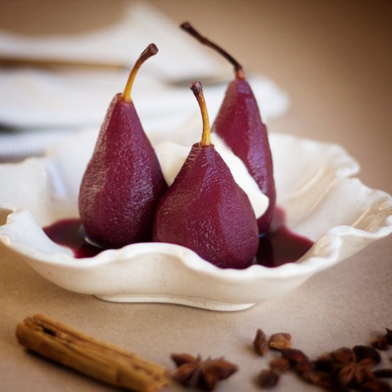 Poached Pears with Rose Mascarpone