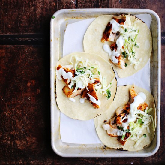 Spicy Fish Tacos with Cabbage Slaw