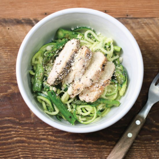 Pesto Zucchini Noodles w/ Chicken