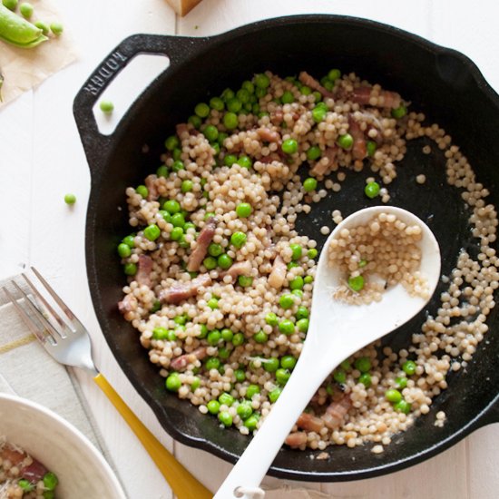 Fregola with Peas, Pancetta Truffle