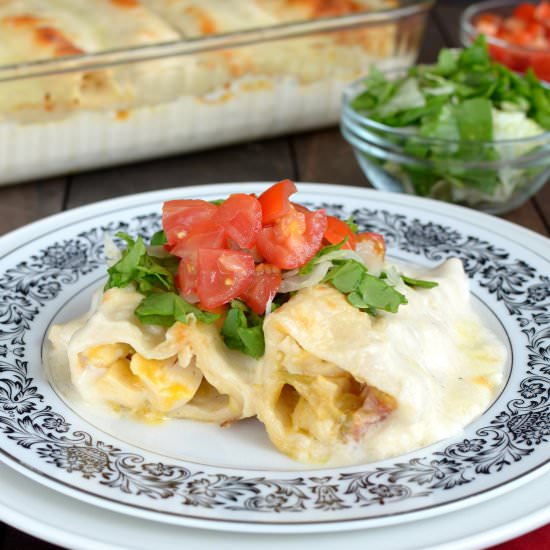 Chicken Bacon Alfredo Enchiladas