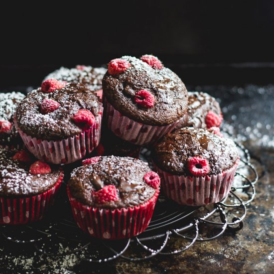 Chocolate Raspberry Spelt Muffins