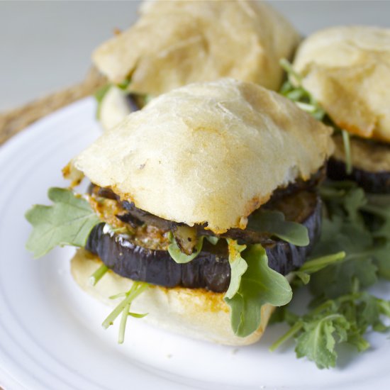 Curried Roasted Eggplant Sliders