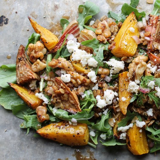 Savory Granola + roasted beet salad