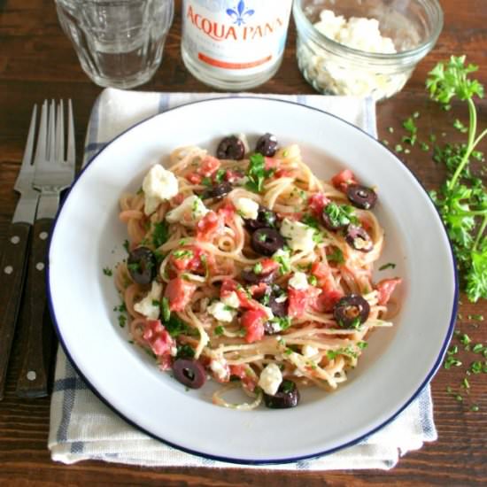 Angel Hair Pasta with Rhubarb