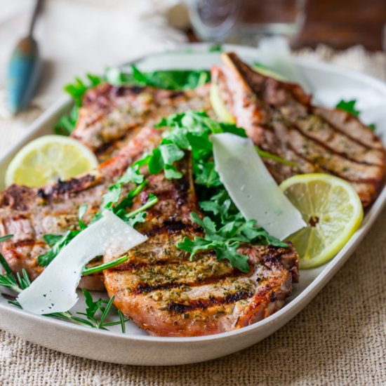 Lemon Rosemary Pork Chops & Arugula