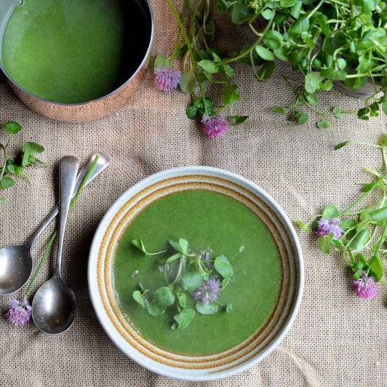 Watercress & Chive Blossom Soup