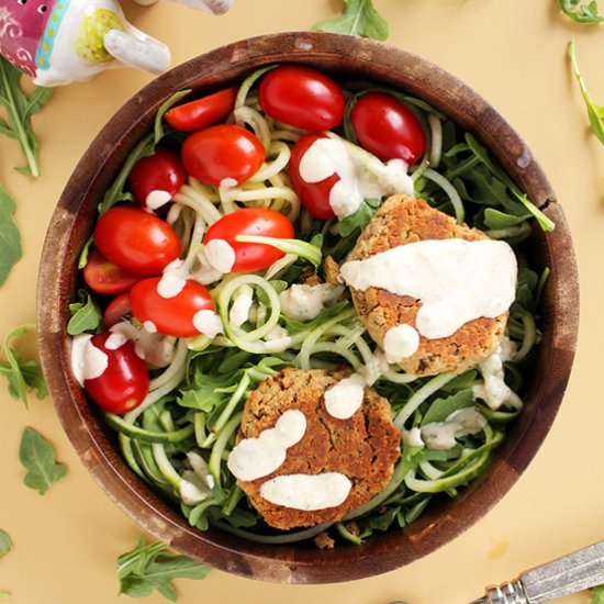 Baked Falafel and Cucumber Noodles