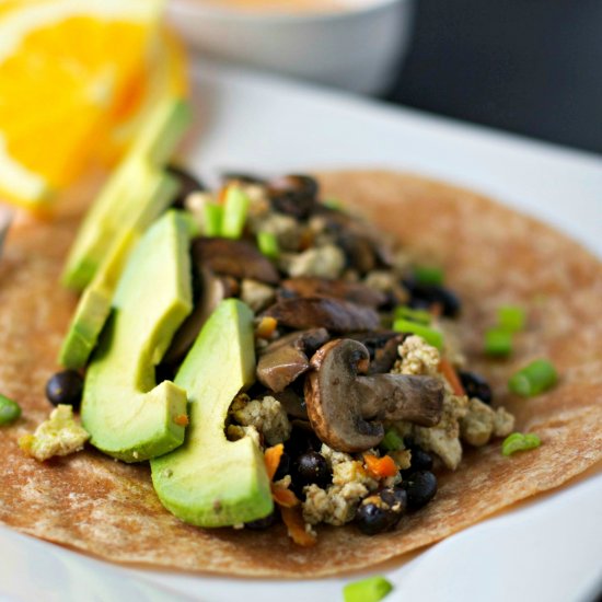 Mushroom, Avocado Breakfast Burrito