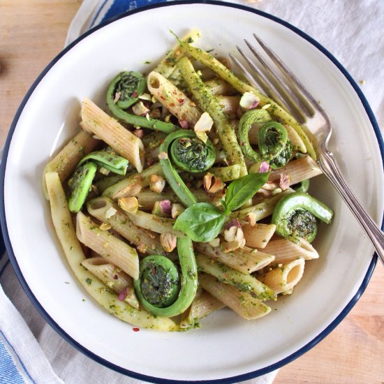 Fiddlehead Fern Pasta with Pesto