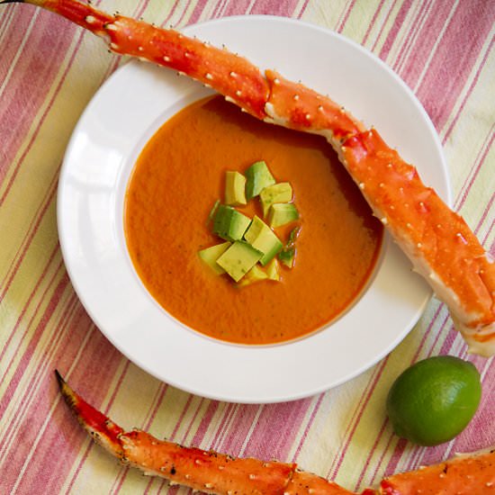 Red Pepper Soup with Avocado & Crab