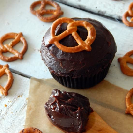 Triple chocolate pretzel cupcakes