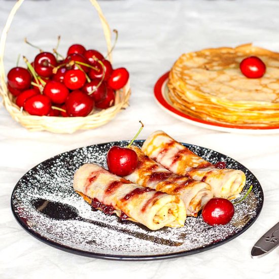 Crepes with cherry jam