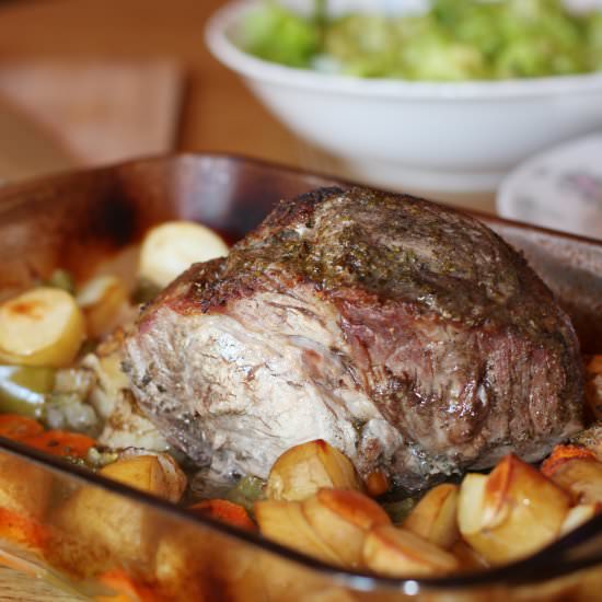 Pork roast with young potatoes