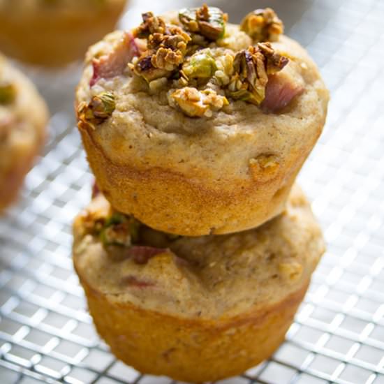 Healthy Rhubarb Pistachio Muffins