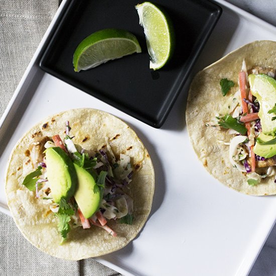 Fish Tacos with Sriracha Aioli Slaw