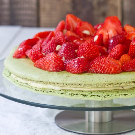 Pistachio Strawberry Macaron Cake