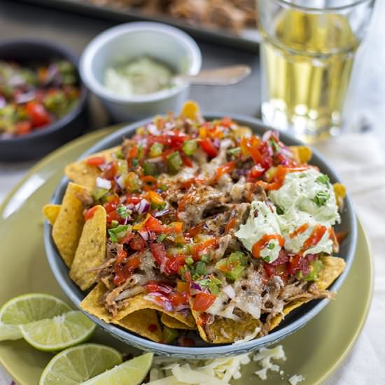 Spicy Korean pulled pork nachos